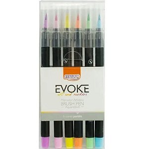 Caneta Brush Pen Tom Pastel Blister Com 6 Cores - Brw