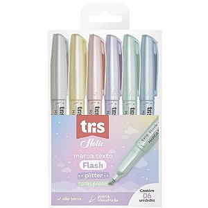 Marca Texto  Tris  Holic Flash Com Glitter Cores Pastel Com 6 unidades