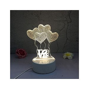 Luminária de Mesa 3D Balões/Corações/Love - 3D Creative