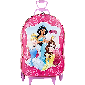 Mochila Escolar Infantil de Rodinhas Disney Princesas