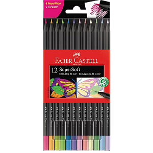 Lápis de Cor 12 Cores SuperSoft Neon + Pastel - Faber-Castell
