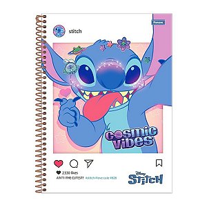 Caderno Universitário Disney Stitch Cosmic Metalizado 10 Matérias  - Foroni