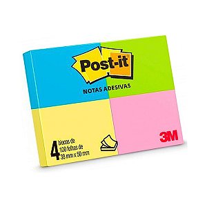 Bloco Adesivo Post-it 38x50mm 4 Cores C/ 100fls - 3M