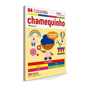 Papel Sulfite A4 Colorido Chamequinho 4 Cores Pacote com 100 Folhas