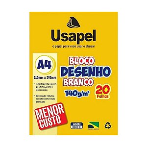 Bloco Desenho Branco Usapel A4 140g/m² 20 Folhas