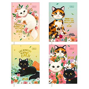 Agenda Mini Costurada Diária Purrfect Cats 2025 176 Folhas - Tilibra