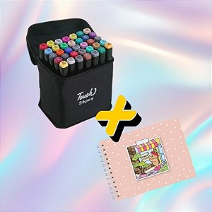 Kit 36 Canetas Artísticas + Livro para Colorir Holográfico Bobbie Goods Capa Dura