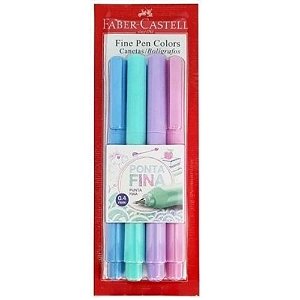 Caneta Faber Castell Fine Pen 0.4mm Tons Pastel 4 Cores