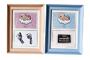 Porta Retrato com Carimbo - Registro de Pezinho e Mãozinha de bebê