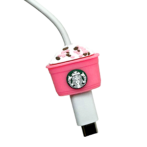 Protetor de Cabo Usb e Carregador - Starbucks Rosa