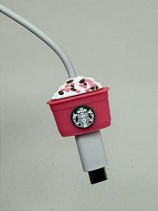 Protetor de Cabo Usb e Carregador - Starbucks Rosa