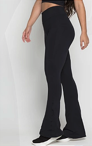 Calça Feminina Adulto - Em Malha Coton Flare - Preta Flanelada - Marialicia - Ref 52269