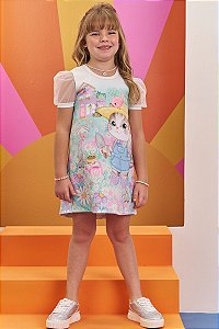 Vestido Manga em Fly Tech Gatinho e Passarinho - Infanti - Ref 74044