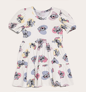 Vestido Infantil Manga Bufante Marias - Stitch Coração- Disney