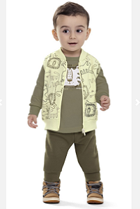 Conjunto Infantil Menino Blusa Manga Longa e com Colete Moletom - Conjunto 3 peças - Elian - Ref 201373