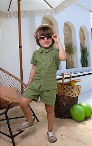 Conjunto Masculinino Infantil Camisa e Bermuda - Conjunto Guilherme - VERDE