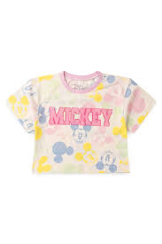Camiseta Croped Infantil Feminina Manga Curta Mickey
