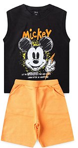 Conjunto Masculino Infantil - Regata Mickey - Preto e Laranja - Mickey