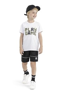 Conjunto Infantil Menino Verão Camiseta Play Gamer Branca e Short Moletinho - Elian - Ref 241312