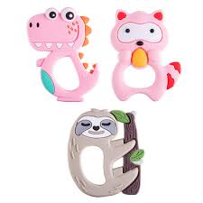 Mordedor Feminino Bichinhos Divertido Pimpolho Rosa - Dinossauro Ref 82261 - Guaxinin Ref 82262