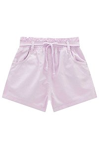 Shorts Feminino Infantil em Sarja Empapelada Kukie -Lilás REF60198
