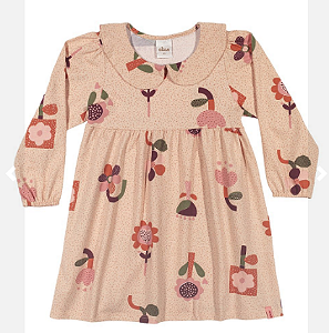 Vestido Feminino Infantil Com Gola Em Malha Estampada - Laranja - Elian - Ref 232317