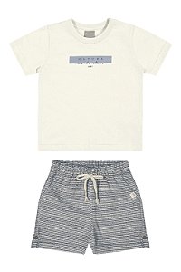 Conjunto Infantil Masculino com Camiseta em Meia Malha e Bermuda em Tecido Listrado Eco - Colorittá - Ref 72196
