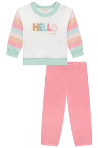 Conjunto Feminino Infantil Manga Longa e Legging em Molecotton Kukie -Off/Rosa REF63327