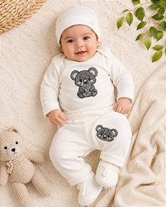 Conjunto Bebê 3 peças - Com Body, Mijão Bordado e Sapatinho