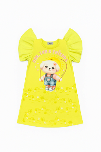 Vestido Feminino Infantil Verde Neon Cachorro - Kukie - Ref 93840