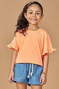 Blusa Feminina Infantil Boxy em Meia Malha Laranja - Ref 77176 Kukiê