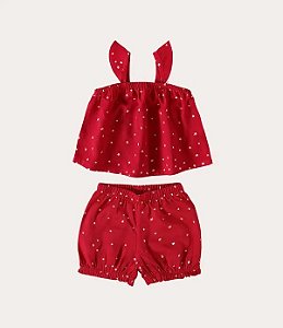 CONJUNTO INFANTIL MENINA REGATA EM ALGODÃO E SHORTS EM VISCOLINHO MALWEE KIDS - VERMELHO REF116220