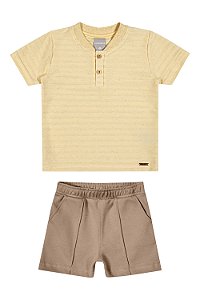 Conjunto Masculino Infantil Camiseta Amarela e Bermuda Moletinho Bege - Ref 72219 - Coloritta