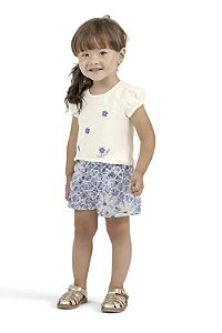 Conjunto Feminino Infantil Blusa Estampa Flores e Short Lese - Ref 71134 - Coloritta