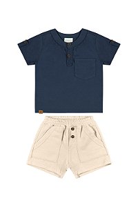 Conjunto Masculino Infantil Manga Curta Azul\Nude - Ref 34263 - Quimby