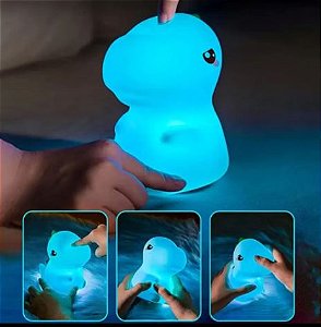 Luminária Dinossauro - Abajur Silicone - Muda Cor Recarregável - Led