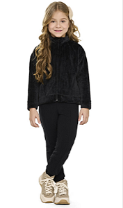 Abrigo Feminino Infantil Jaqueta Plush Com Ziper e Calça Legging Flanelada - Elian - Ref 252065
