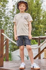 Conjunto de Camiseta Bege em Piquet com Elastano e Bermuda em Cotton Jeans - Ref 74702 - LucBoo