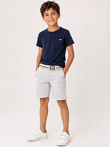 Bermuda Infantil Masculino - Com Cinto Listrado - Cor Cinza