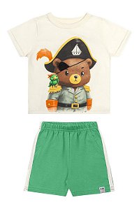 Conjunto Masculino Infantil - Urso Pirata - Off\Verde - Elian - Ref - 201414