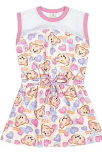 Vestido Urso Rosa Moletinho - Abrange - Ref 11958