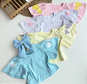 Blusa Croped Azul Claro Com Detalhe de Coração Bordado na Manga - CR - Azul Claro