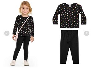 Conjunto Longo Fino Infantil Menina Cotton Poá - Blusa Manga Longa Fina e Legging Fina - Elian - Ref 232338