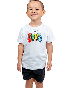 Conjunto Masculino Infantil Gamer Camiseta Branca e Bermuda Moletinho Preta - Marca do Robo