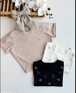CRoped Blusa Infantil Feminina Estampa Coração Brilho