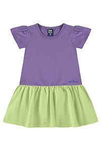 Vestido Infantil Manga Curta Em Meia Malha Duas Cores - Ref 17990 - Bee Loop
