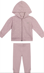 Conjunto Abrigo Feminino Jaqueta Com Capuz e Ziper e Calça Legging Flanelada Rosé - Colorittá - Ref 71230