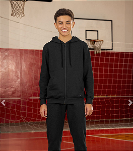 Jaqueta Juvenil Menino Moletom Flanelado - Com Capuz e Ziper - Chumbo - Elian Beats - Ref 261123