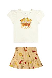 Conjunto Com Blusa Off e Saia Canelada Com Short Embutido Frutinhas Menina - Elian - Ref 211519