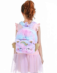 Mochila Bolsa Infantil De Pelúcia Fofa De Unicórnio - Para Meninas - Bolsinha Pelucia